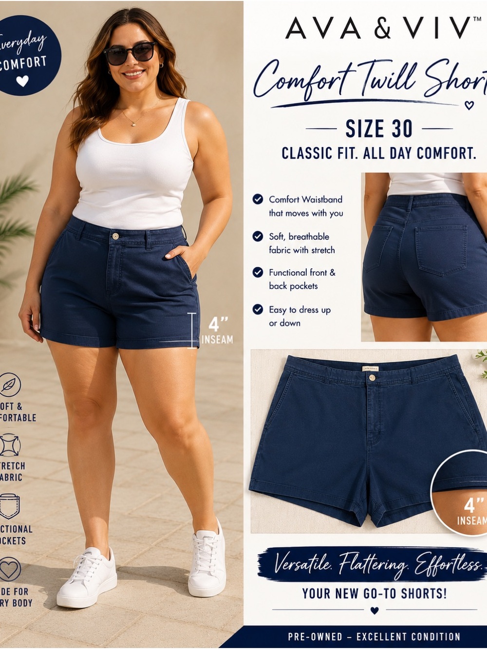 Ava & Viv Navy Comfort Twill Bermuda Shorts